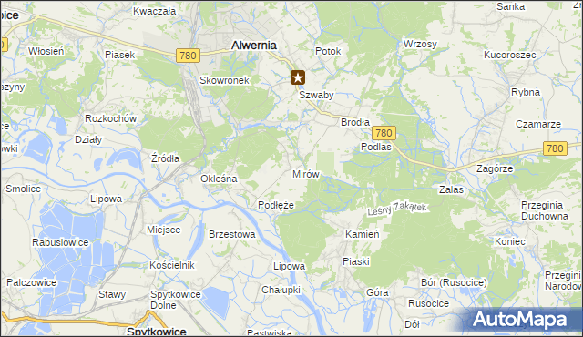 mapa Mirów gmina Alwernia, Mirów gmina Alwernia na mapie Targeo
