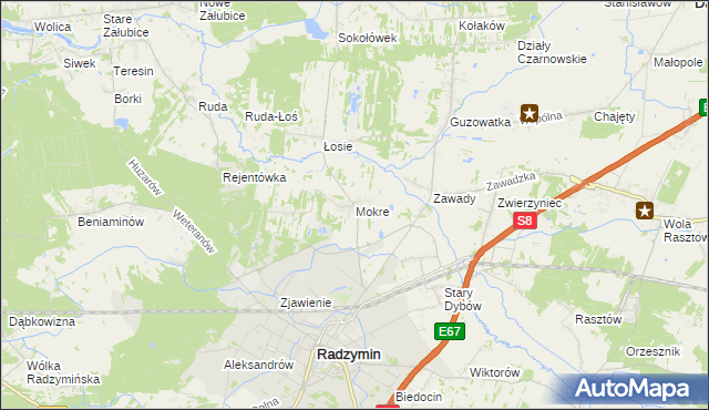 mapa Mokre gmina Radzymin, Mokre gmina Radzymin na mapie Targeo