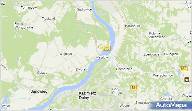 mapa Nasiłów gmina Janowiec, Nasiłów gmina Janowiec na mapie Targeo