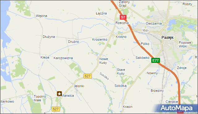 mapa Nowe Kusy, Nowe Kusy na mapie Targeo