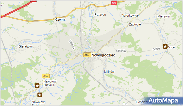 mapa Nowogrodziec, Nowogrodziec na mapie Targeo