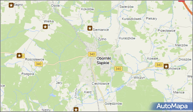 mapa Oborniki Śląskie, Oborniki Śląskie na mapie Targeo