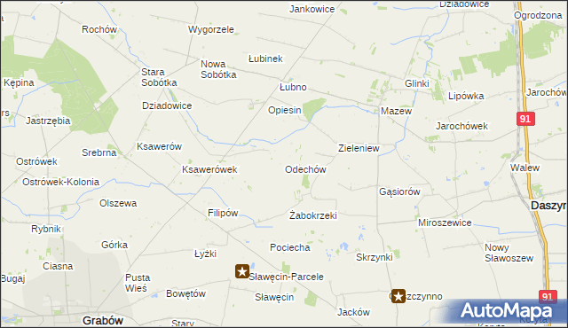 mapa Odechów gmina Grabów, Odechów gmina Grabów na mapie Targeo