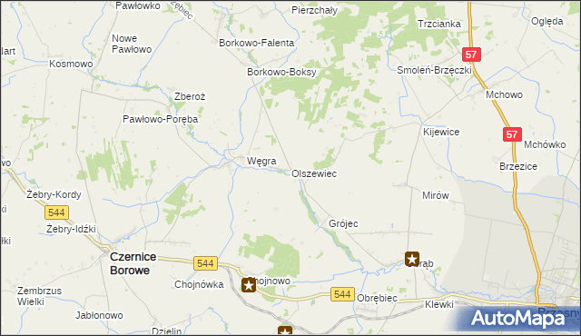 mapa Olszewiec gmina Czernice Borowe, Olszewiec gmina Czernice Borowe na mapie Targeo