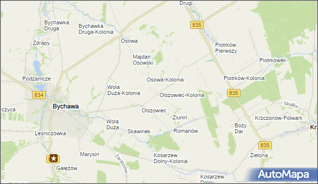 mapa Olszowiec-Kolonia gmina Bychawa, Olszowiec-Kolonia gmina Bychawa na mapie Targeo