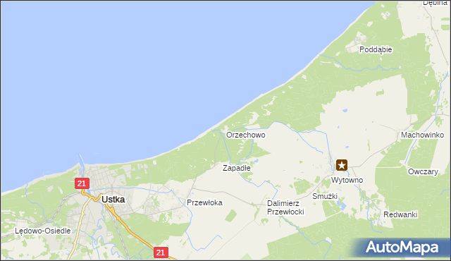 mapa Orzechowo gmina Ustka, Orzechowo gmina Ustka na mapie Targeo