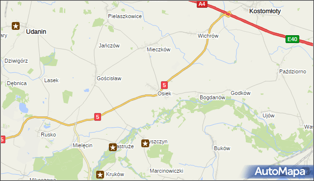 mapa Osiek gmina Kostomłoty, Osiek gmina Kostomłoty na mapie Targeo