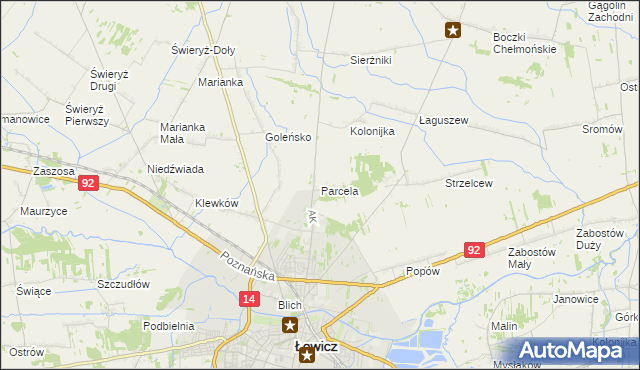 mapa Parcela gmina Łowicz, Parcela gmina Łowicz na mapie Targeo