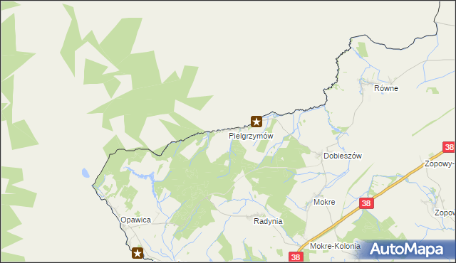 mapa Pielgrzymów gmina Głubczyce, Pielgrzymów gmina Głubczyce na mapie Targeo