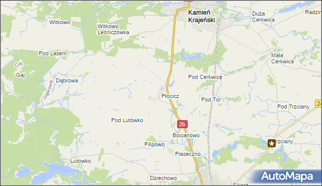 mapa Płocicz gmina Kamień Krajeński, Płocicz gmina Kamień Krajeński na mapie Targeo