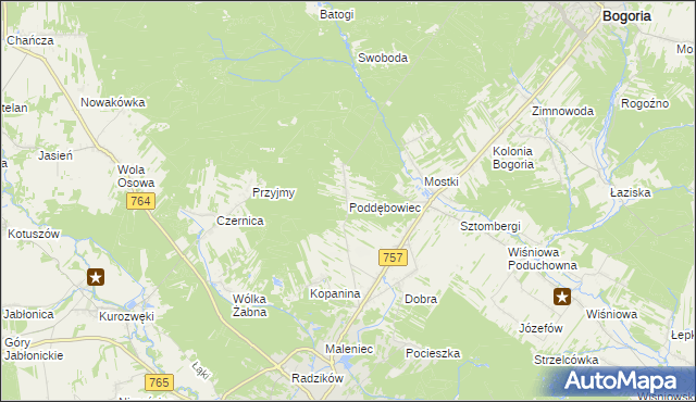 mapa Poddębowiec, Poddębowiec na mapie Targeo