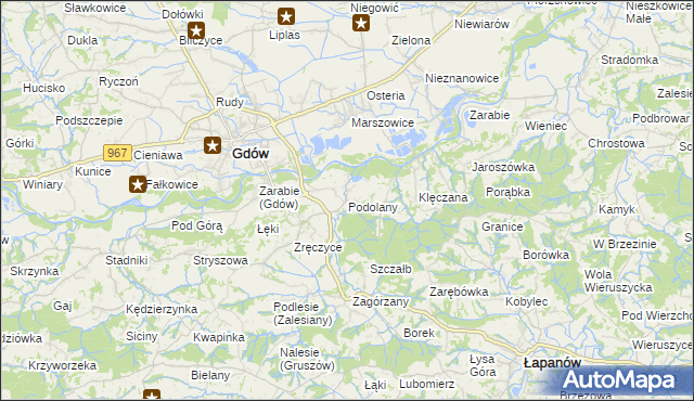 mapa Podolany gmina Gdów, Podolany gmina Gdów na mapie Targeo