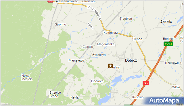 mapa Pyszczyn gmina Dobrcz, Pyszczyn gmina Dobrcz na mapie Targeo
