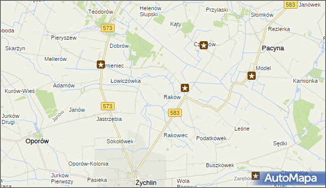 mapa Raków gmina Pacyna, Raków gmina Pacyna na mapie Targeo
