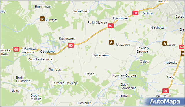 mapa Rykaczewo gmina Ciechanów, Rykaczewo gmina Ciechanów na mapie Targeo