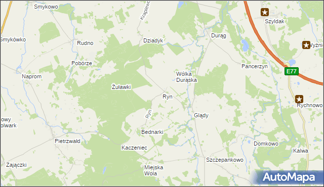 mapa Ryn gmina Ostróda, Ryn gmina Ostróda na mapie Targeo