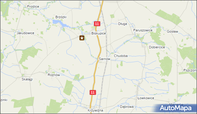 mapa Sarnów gmina Byczyna, Sarnów gmina Byczyna na mapie Targeo