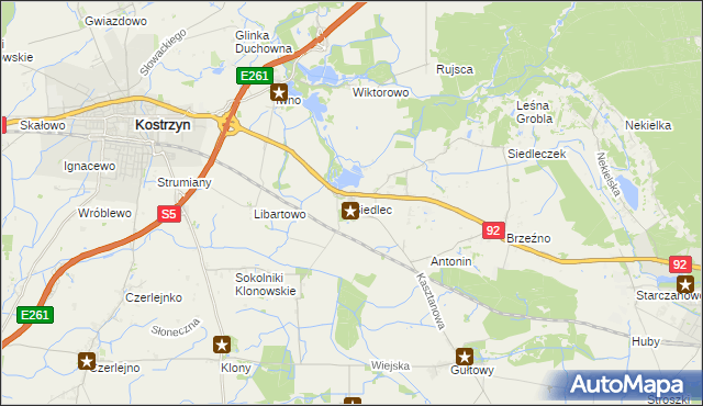 mapa Siedlec gmina Kostrzyn, Siedlec gmina Kostrzyn na mapie Targeo