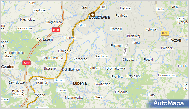 mapa Siedliska gmina Lubenia, Siedliska gmina Lubenia na mapie Targeo