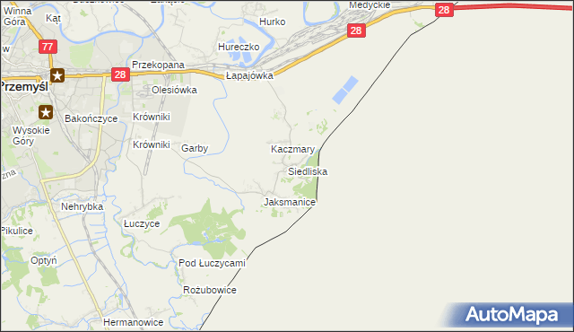mapa Siedliska gmina Medyka, Siedliska gmina Medyka na mapie Targeo