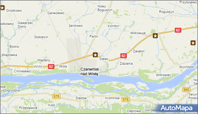 mapa Sielec gmina Czerwińsk nad Wisłą, Sielec gmina Czerwińsk nad Wisłą na mapie Targeo