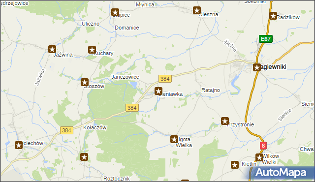 mapa Sieniawka gmina Łagiewniki, Sieniawka gmina Łagiewniki na mapie Targeo