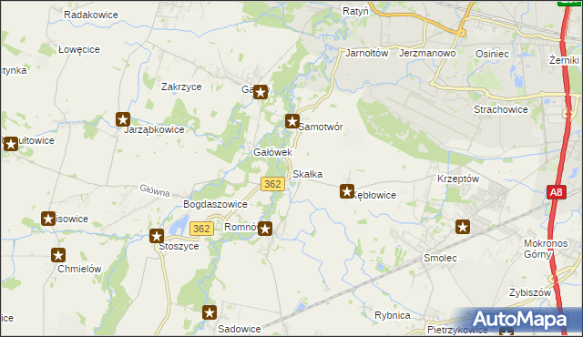 mapa Skałka gmina Kąty Wrocławskie, Skałka gmina Kąty Wrocławskie na mapie Targeo