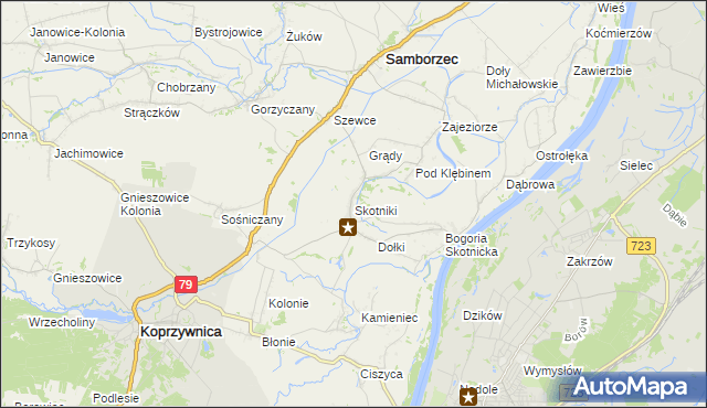 mapa Skotniki gmina Samborzec, Skotniki gmina Samborzec na mapie Targeo