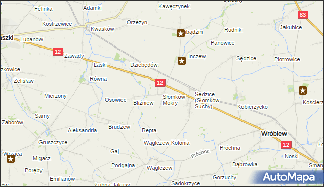 mapa Słomków Mokry, Słomków Mokry na mapie Targeo