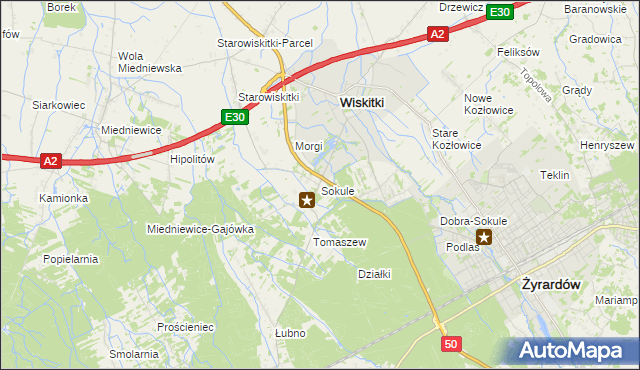 mapa Sokule gmina Wiskitki, Sokule gmina Wiskitki na mapie Targeo