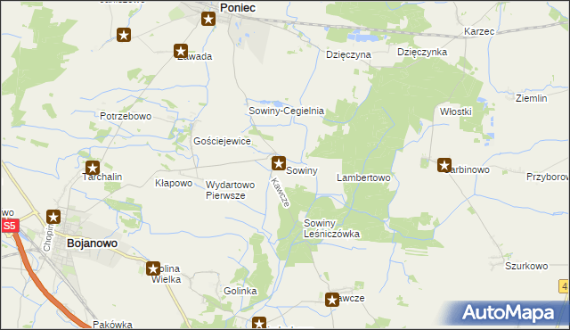 mapa Sowiny, Sowiny na mapie Targeo