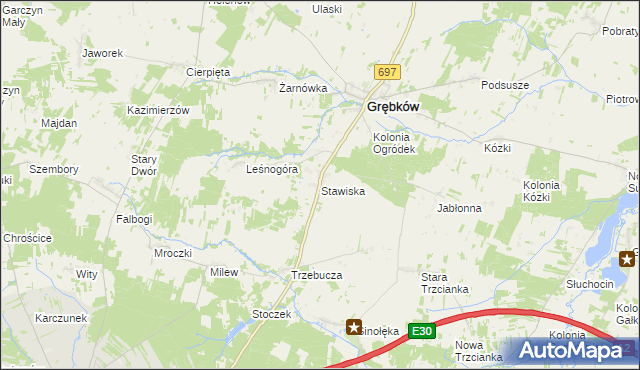 mapa Stawiska gmina Grębków, Stawiska gmina Grębków na mapie Targeo