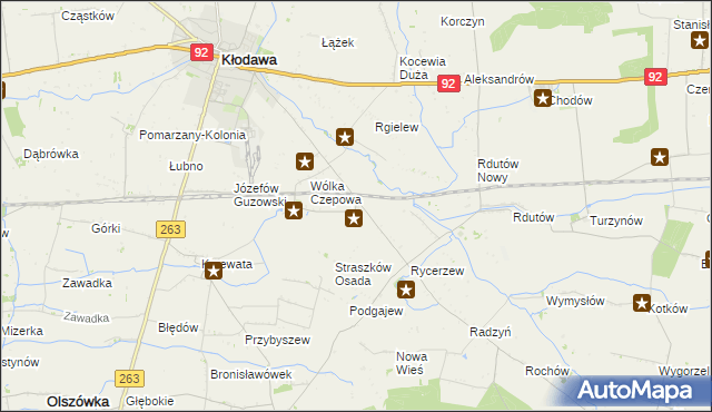 mapa Straszków gmina Kłodawa, Straszków gmina Kłodawa na mapie Targeo