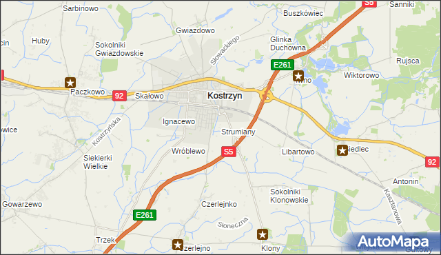 mapa Strumiany gmina Kostrzyn, Strumiany gmina Kostrzyn na mapie Targeo