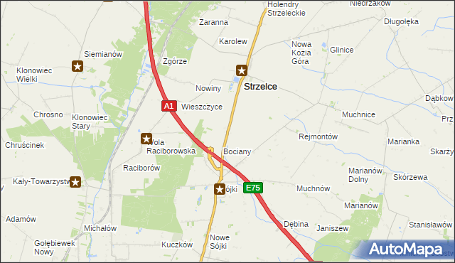 mapa Strzelce Kolonia gmina Strzelce, Strzelce Kolonia gmina Strzelce na mapie Targeo