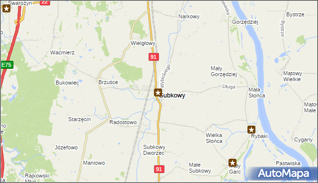 mapa Subkowy, Subkowy na mapie Targeo