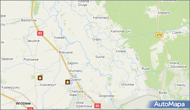 mapa Sucha gmina Sieradz, Sucha gmina Sieradz na mapie Targeo