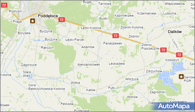 mapa Szczyty gmina Poddębice, Szczyty gmina Poddębice na mapie Targeo
