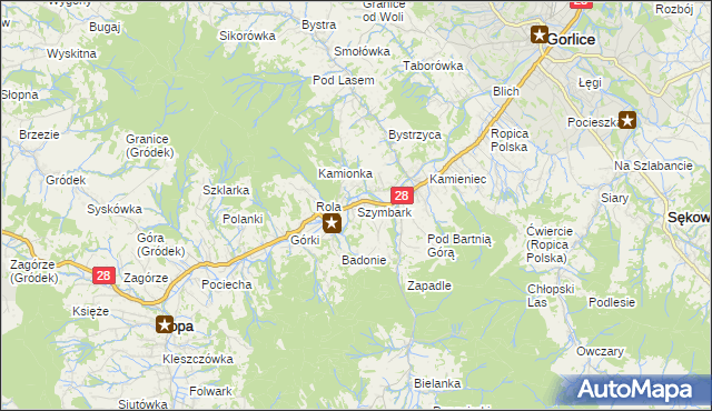 mapa Szymbark gmina Gorlice, Szymbark gmina Gorlice na mapie Targeo