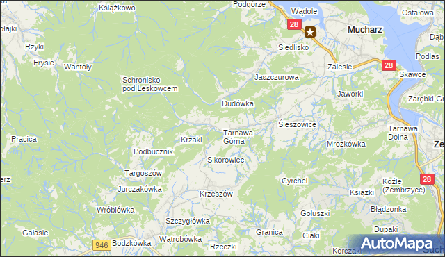 mapa Tarnawa Górna gmina Zembrzyce, Tarnawa Górna gmina Zembrzyce na mapie Targeo