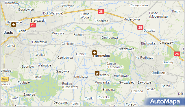 mapa Tarnowiec powiat jasielski, Tarnowiec powiat jasielski na mapie Targeo