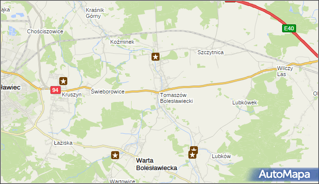 mapa Tomaszów Bolesławiecki, Tomaszów Bolesławiecki na mapie Targeo