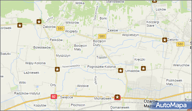 mapa Topolin gmina Stare Babice, Topolin gmina Stare Babice na mapie Targeo
