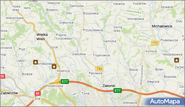 mapa Trojanowice gmina Zielonki, Trojanowice gmina Zielonki na mapie Targeo