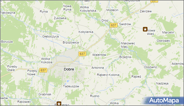 mapa Walentów gmina Dobre, Walentów gmina Dobre na mapie Targeo