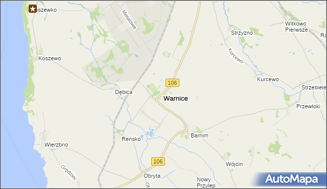mapa Warnice powiat pyrzycki, Warnice powiat pyrzycki na mapie Targeo