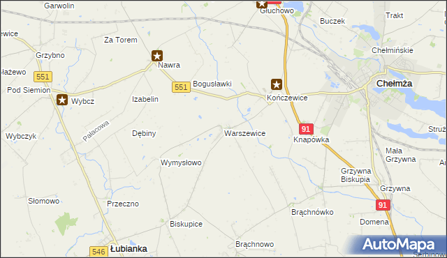 mapa Warszewice gmina Łubianka, Warszewice gmina Łubianka na mapie Targeo