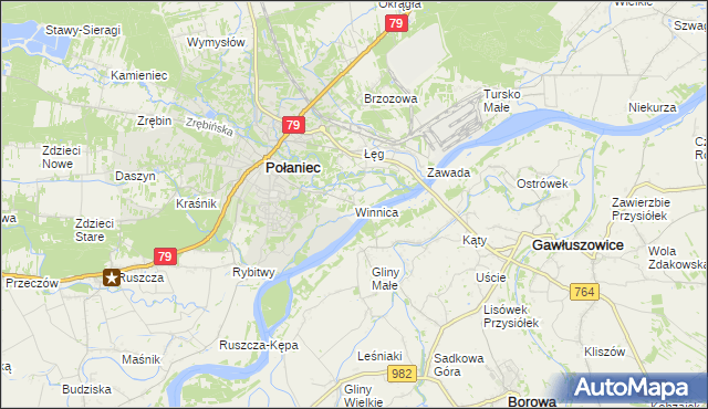 mapa Winnica gmina Połaniec, Winnica gmina Połaniec na mapie Targeo