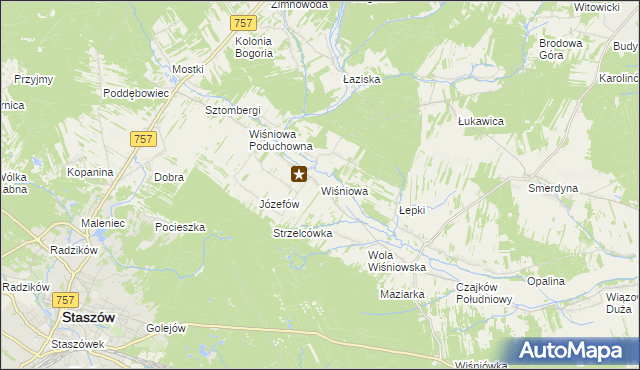 mapa Wiśniowa gmina Staszów, Wiśniowa gmina Staszów na mapie Targeo