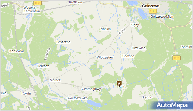 mapa Włodzisław gmina Przybiernów, Włodzisław gmina Przybiernów na mapie Targeo